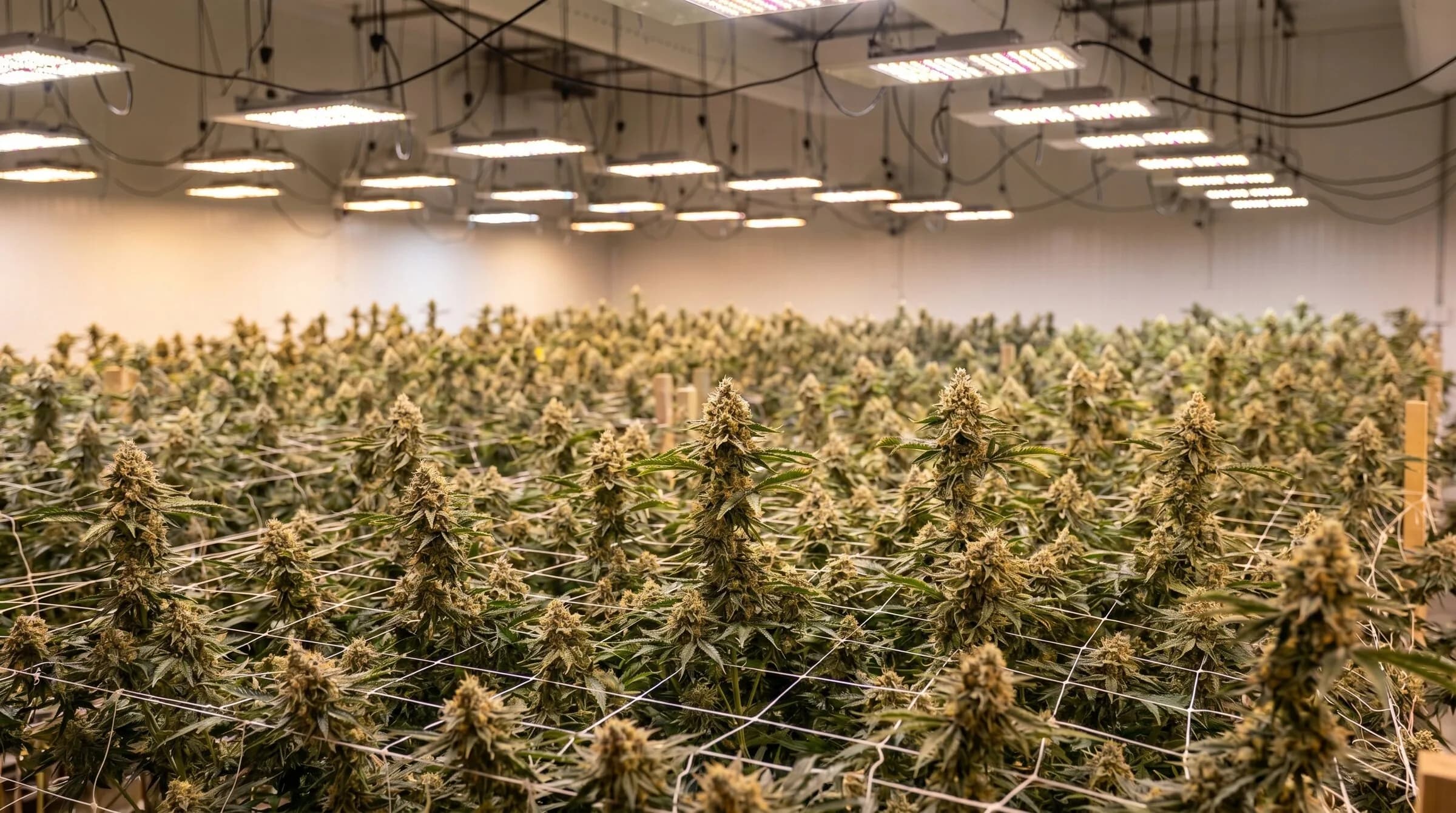Leafire flower room under full-spectrum light